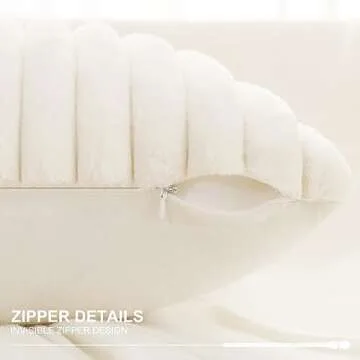 Pallene Faux Fur Plush Throw Pillow Covers 18x18 Set of 2, Luxury Soft Fluffy Striped Decorative Pillow Covers for Sofa, Couch, Living Room, Cream White