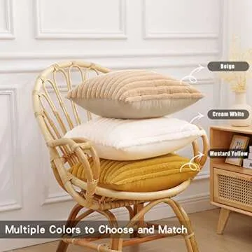 Pallene Faux Fur Plush Throw Pillow Covers 18x18 Set of 2, Luxury Soft Fluffy Striped Decorative Pillow Covers for Sofa, Couch, Living Room, Cream White