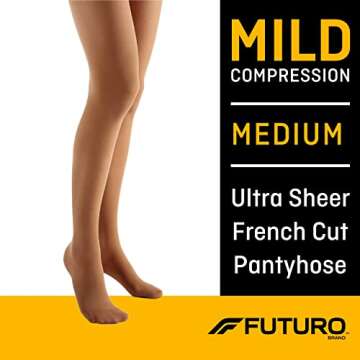 FUTURO Ultra Sheer Pantyhose for Women, Medium Size, Mild Compression (8-15 mm/Hg), Improves Circula...