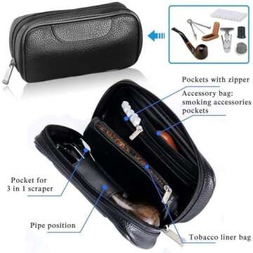 Joyoldelf Smoking Pipe, Luxury Tobacco Pipe with Leather Tobacco Pipe Pouch, Deepened & Windproof Tobacco Pipes for Smoking with 9mm Pipe Filter, Tobacco Pipe Stand and Smoking Accessories