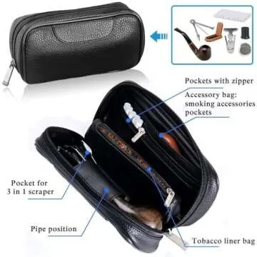 Joyoldelf Smoking Pipe, Luxury Tobacco Pipe with Leather Tobacco Pipe Pouch, Deepened & Windproof Tobacco Pipes for Smoking with 9mm Pipe Filter, Tobacco Pipe Stand and Smoking Accessories