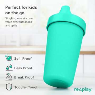 Re-Play Made in USA Toddler Sippy Cups - Durable, No Spill, Set of 3