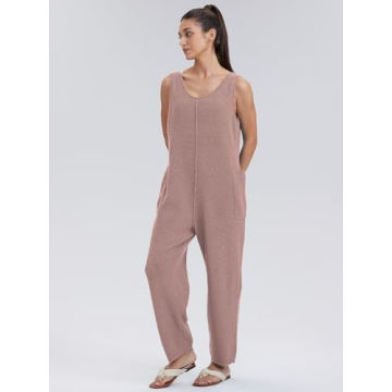 WIHOLL Pink Jumpsuits for Women V Neck Summer Rompers Casual Outfits Halara Overalls Dressy Loose Fit Wide Led Pants Lounge Set Fall Winter Jumper S