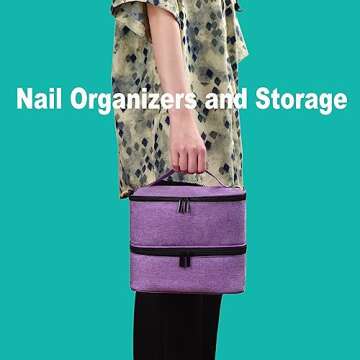 CTWWFS PU Leather Nail Polish Organizer and Nail Lamp Case, Nail Kit Organizer Holds 30+ Bottles (15ml - 0.5 fl.oz) and a Nail Lamp, Nail Polish Carrying Case with Manicure Tools Storage Sections