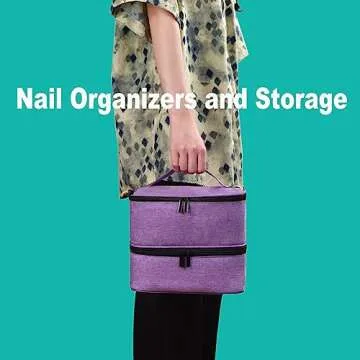 CTWWFS PU Leather Nail Polish Organizer and Nail Lamp Case, Nail Kit Organizer Holds 30+ Bottles (15ml - 0.5 fl.oz) and a Nail Lamp, Nail Polish Carrying Case with Manicure Tools Storage Sections