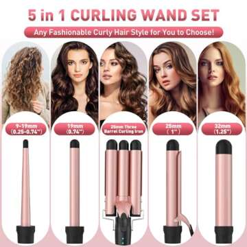 5 in 1 Curling Wand Set with 3 Barrel Crimper, 5 Interchangeable Ceramic Barrels, Instant Heat Up, A...