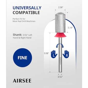 AIRSEE Tungsten Carbide Nail Drill Bit for Acrylic Art