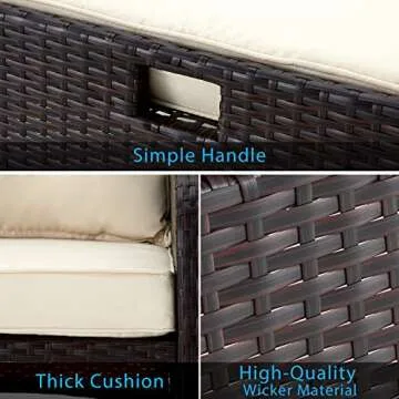 AVAWING 5 Pieces Patio Furniture Set, Outdoor Rattan Chairs with Tempered Glass Coffee Table, Ottomans & Soft Cushions, Wicker Conversation Bistro Set for Garden, Deck, Balcony, Poolside(Khaki)