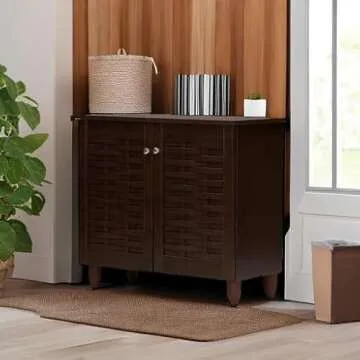 Wholesale Interiors Baxton Studio Winda Modern and Contemporary 2-Door Dark Brown Wooden Entryway Shoes Storage Cabinet -