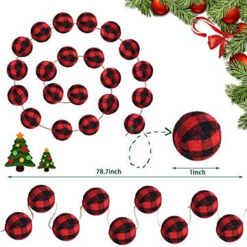 Sumind 2 Pieces Christmas Ball Garland Buffalo Plaid Ball Strings Christmas Pom Pom Garland 25 mm 40...