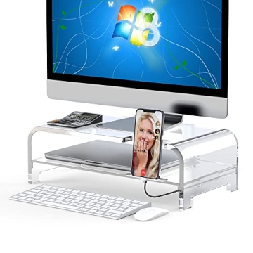 Beimu Acrylic Laptop Stand - Stylish Monitor Riser with Storage and Charging Slot