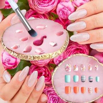 Ouligay Resin Nail Art Palette Makeup Mixing Palette Gold Edge Nail Art Tool Gel Design Nail Art Makeup Mixing Tray DIY (Pink)