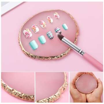 Ouligay Resin Nail Art Palette Makeup Mixing Palette Gold Edge Nail Art Tool Gel Design Nail Art Makeup Mixing Tray DIY (Pink)