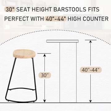 HeuGah Bar Stools, Solid Wood Barstools Set of 2, 30" Bar Height Bar Stools with Metal Leg,Rustic Ba...