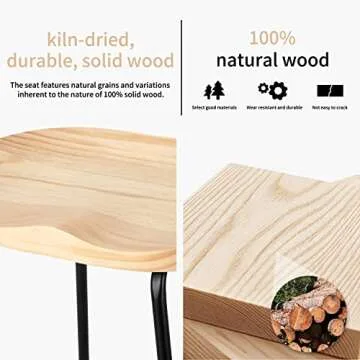 HeuGah Solid Wood Bar Stools Set of 2, 30" High Stylish Chairs