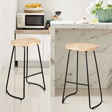 HeuGah Solid Wood Bar Stools Set of 2, 30" High Stylish Chairs
