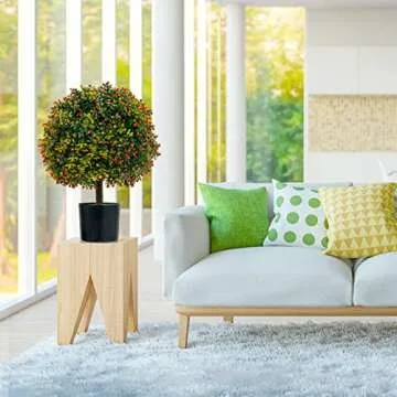 Goplus 22'' Artificial Boxwood Topiary Ball Tree, Set of 2 UV Resistant Faux Potted Plants Artificial Shrubs Bushes with Orange Fruits, Fake Evergreen Artificial Topiary for Home Front Porch Decor