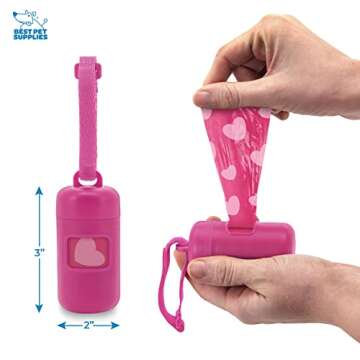 Best Pet Supplies Dog Poop Bag Holder Leash Attachment with 30 Bags, Reusable Dispenser for Travel, Walking, Park, and Outdoor Use, Durable with Clip-On - Fuchsia, Pack of 2