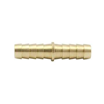Vis Brass Hose Barb Fitting, Splicer/Union/Mender, 1/4" Barbed x 1/4" Barbed Fuel Line Connector (Pack of 5)