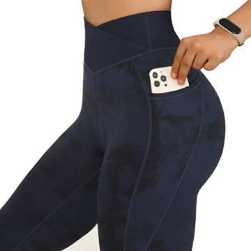 OMKAGI Women V Waist Butt Lifting Leggings with Pockets High Waisted Workout Yoga Pants(L,877-Blue Tie-dye)