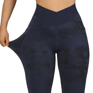OMKAGI Women V Waist Butt Lifting Leggings with Pockets High Waisted Workout Yoga Pants(L,877-Blue Tie-dye)