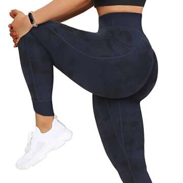 OMKAGI Women V Waist Butt Lifting Leggings with Pockets High Waisted Workout Yoga Pants(L,877-Blue Tie-dye)