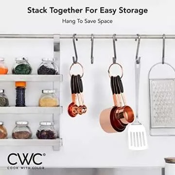 COOK WITH COLOR Measuring Cups Set and Measuring Spoon Set, Stainless Steel Handles, Nesting Kitchen Measuring Set, Liquid Measuring Cup Set, 8 PC Copper, Black