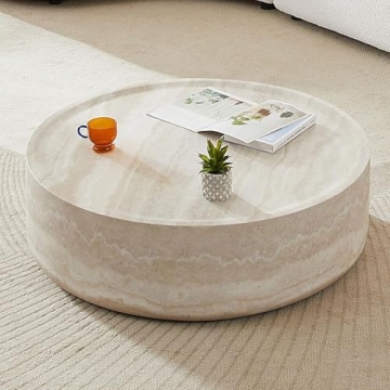 JURMALYN Modern Round Coffee Table - Luxe Fiberglass, No Assembly Needed