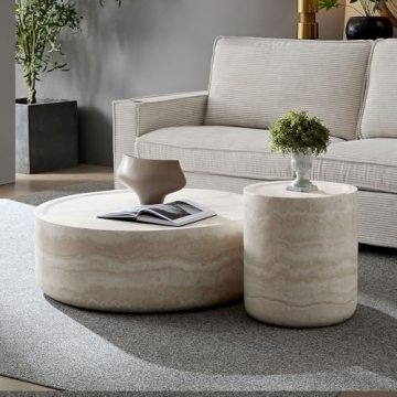 JURMALYN Modern Round Coffee Table Fiberglass No Assembly