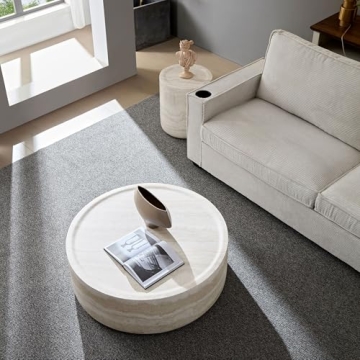 JURMALYN Modern Round Coffee Table Fiberglass No Assembly