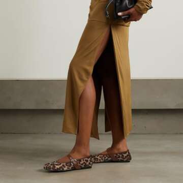 Dsevht Leopard Mesh Ballet Flats for Women Mary Jane Buckle Flats Round Toe Ballerina Shoes Casual D...