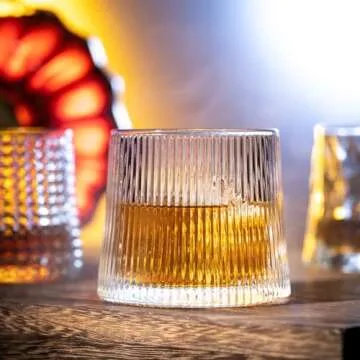 Noevany 6 Oz Whiskey Glasses -Old Fashioned Whiskey glasses Set of 3/Cocktail Glasses/Bourbon Glass/Bourbon Glasses/Alcohol Glasses/Old Fashioned Whiskey Glasses (Vertical Stripe)