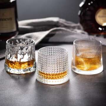 Noevany 6 Oz Whiskey Glasses -Old Fashioned Whiskey glasses Set of 3/Cocktail Glasses/Bourbon Glass/Bourbon Glasses/Alcohol Glasses/Old Fashioned Whiskey Glasses (Vertical Stripe)