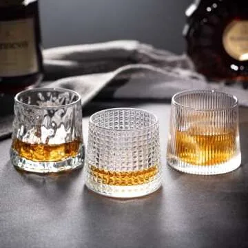 Noevany 6 Oz Whiskey Glasses -Old Fashioned Whiskey glasses Set of 3/Cocktail Glasses/Bourbon Glass/Bourbon Glasses/Alcohol Glasses/Old Fashioned Whiskey Glasses (Vertical Stripe)