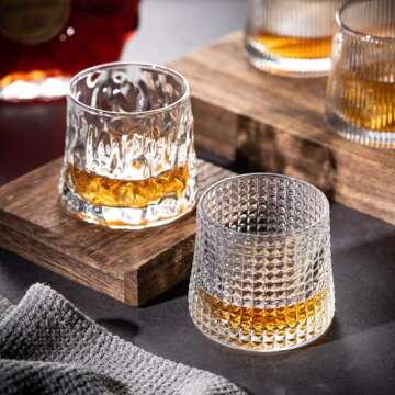 Noevany 6 Oz Whiskey Glasses -Old Fashioned Whiskey glasses Set of 3/Cocktail Glasses/Bourbon Glass/Bourbon Glasses/Alcohol Glasses/Old Fashioned Whiskey Glasses (Vertical Stripe)