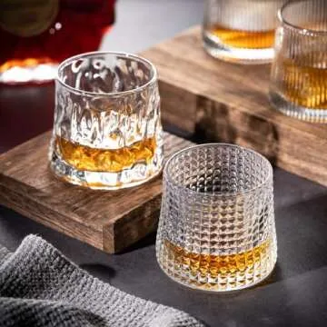 Noevany 6 Oz Whiskey Glasses -Old Fashioned Whiskey glasses Set of 3/Cocktail Glasses/Bourbon Glass/Bourbon Glasses/Alcohol Glasses/Old Fashioned Whiskey Glasses (Vertical Stripe)