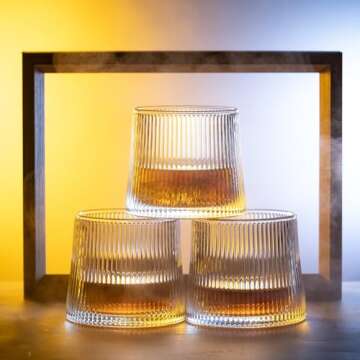 Noevany 6 Oz Whiskey Glasses -Old Fashioned Whiskey glasses Set of 3/Cocktail Glasses/Bourbon Glass/Bourbon Glasses/Alcohol Glasses/Old Fashioned Whiskey Glasses (Vertical Stripe)