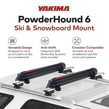 Yakima Universal Car Roof Rack for 6 Ski Pairs or 4 Snowboards, Big PowderHound