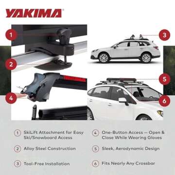 Yakima Universal Car Roof Rack for 6 Ski Pairs or 4 Snowboards, Big PowderHound