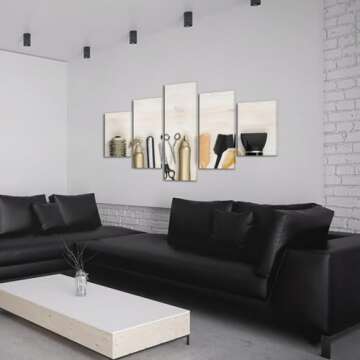 iHAPPYWALL Large 5 Pieces Salon Canvas Wall Art Vintage Barber Shop Art Prints Comb Scissors Hair Drier Barber Tools Sets Print On Canvas for Wall Decor Ready to Hang