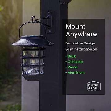 Home Zone Security 2 Packs Solar Wall Hanging Lights Outdoor 3000K Warm Up to 8 Hours Light Dawn Motion Sensor Auto, IP65 Waterproof, No Wiring Required, Aluminum and Glass Construction
