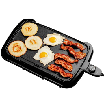 OVENTE Electric Griddle with 16 x 10 Inch Flat Non-Stick Cooking Surface, Adjustable Thermostat, Ess...
