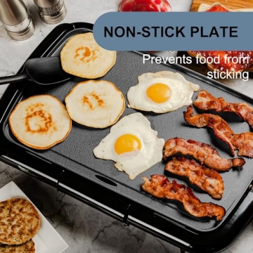 OVENTE Electric Griddle with 16 x 10 Inch Flat Non-Stick Cooking Surface, Adjustable Thermostat, Essential Indoor Grill for Instant Breakfast Pancakes Burgers Eggs, Black GD1610B