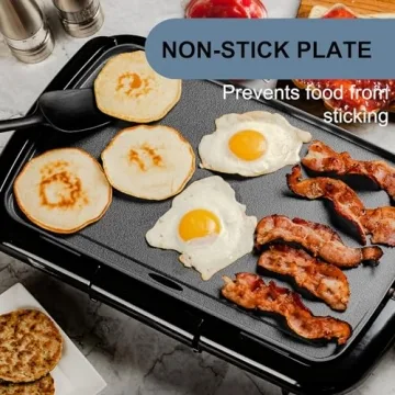 OVENTE Electric Griddle with 16 x 10 Inch Flat Non-Stick Cooking Surface, Adjustable Thermostat, Essential Indoor Grill for Instant Breakfast Pancakes Burgers Eggs, Black GD1610B