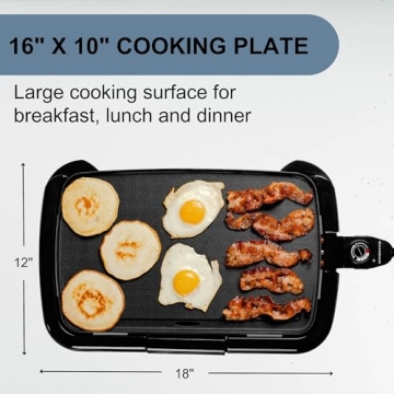 OVENTE Electric Griddle with 16 x 10 Inch Flat Non-Stick Cooking Surface, Adjustable Thermostat, Essential Indoor Grill for Instant Breakfast Pancakes Burgers Eggs, Black GD1610B