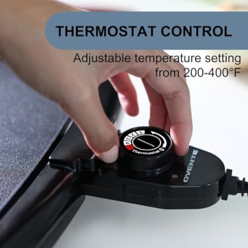 OVENTE Electric Griddle with 16 x 10 Inch Flat Non-Stick Cooking Surface, Adjustable Thermostat, Essential Indoor Grill for Instant Breakfast Pancakes Burgers Eggs, Black GD1610B