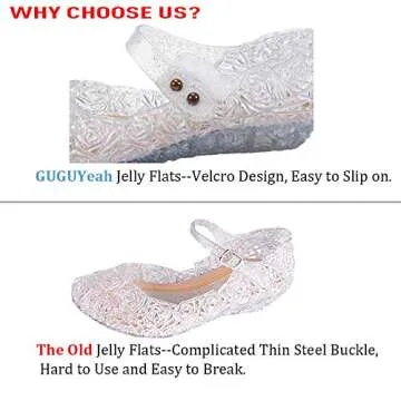 GUGUYeah Princess Costumes Crystal Jelly Flats Shoes,Cosplay Birthday Party Dress Up Sandals for Little Girls, Toddler or Kids White/Silver
