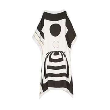 Black & White Printed Softy Silk Modest Wear Kaftan for Women,Beach Dress,Maxi Dress,Caftan,Birthday,Crew Neck Style,RegularWear Kaftan 5608 One Size