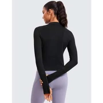 CRZ YOGA Women's Long Sleeve Crop Top Quick Dry Cropped Workout Shirts Half Quarter Zip Pullover Run...