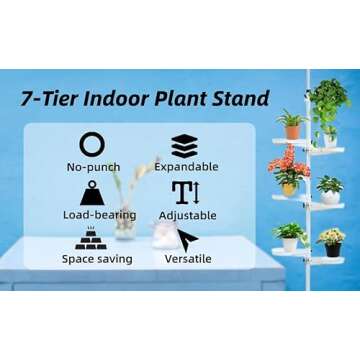 LEYSRIS Adjustable Height 7 Layer Indoor Plant Stand, Spring Tension Pole Metal Free Stand Steel Tub...